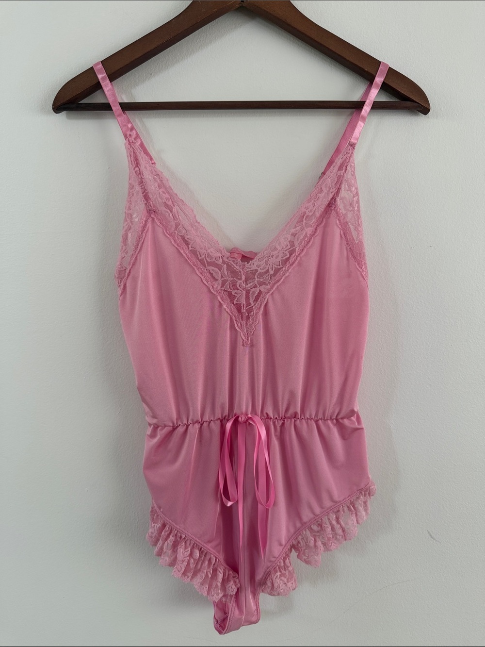 Doll Kill Sugar  Thrillz Pink Lace-Trim Satin Teddy